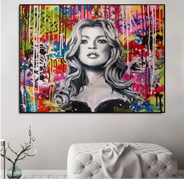 Ручная роспись граффити художественная фигурка картина Kate Moss масляная живопись