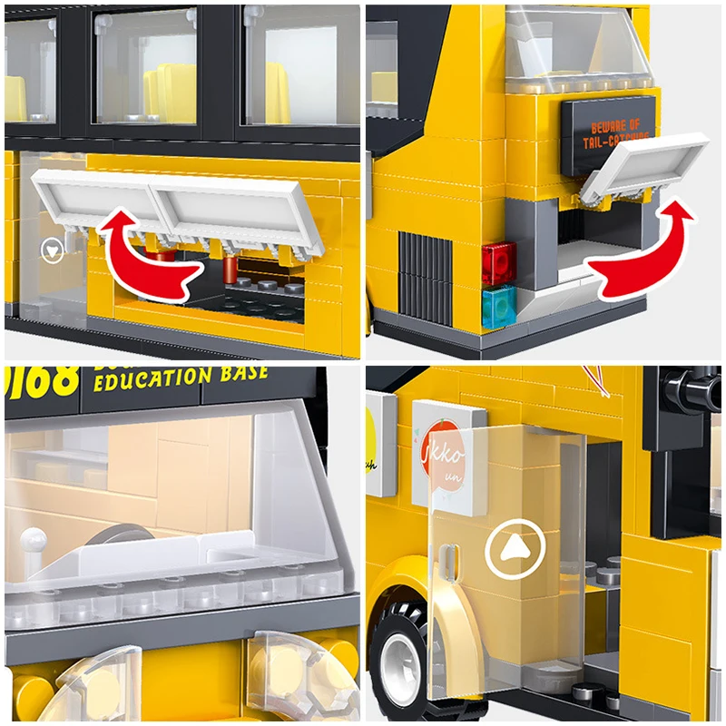 

Qunlong Product Yellow Double-decker Tourist Bus Model Diy Bus Series Children's Educational Toys Girl Birthday Gifts