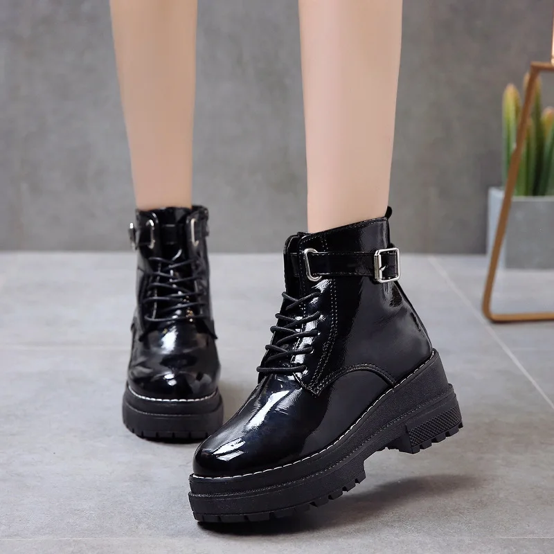 Зимние женские Ботинки Martin на молнии ботильоны челси танкетке платформе теплые