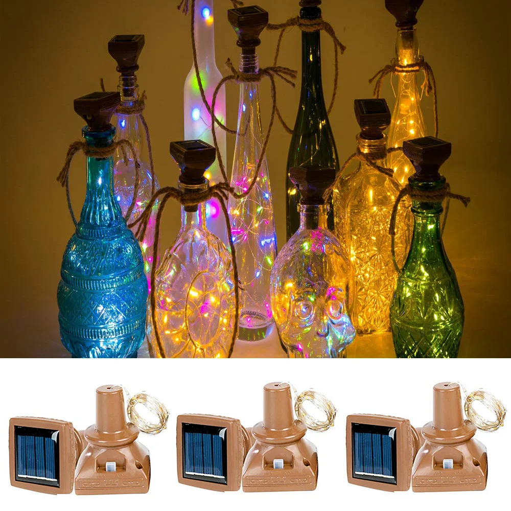 Luces LED solares para botella de vino, 5 piezas, 2M, 20LED con cadena de corcho, guirnalda de luz, lámpara de noche de hadas, decoración de boda y Navidad