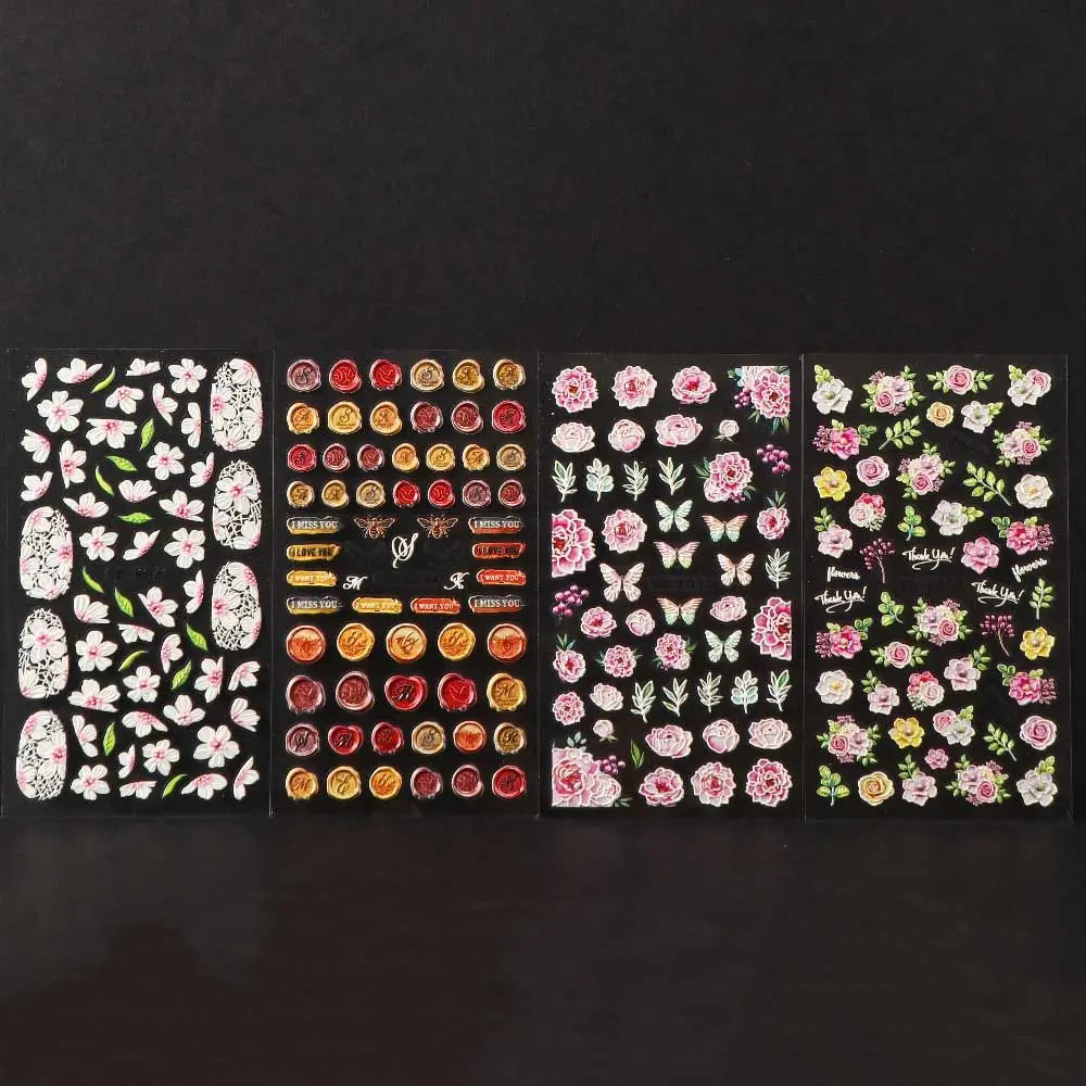 

Design Easy to apply Cherry Blossom Peony Daffodil 5D Engraved Nail Sticker Manicure Nail Art Decoration Nails Decals