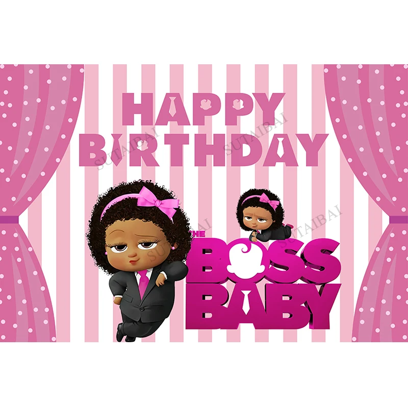 

Girl Boss Baby Happy Birthday Cartoon Child Baby Shower Party Photo Background Photography Backdrops Photocall Photophone