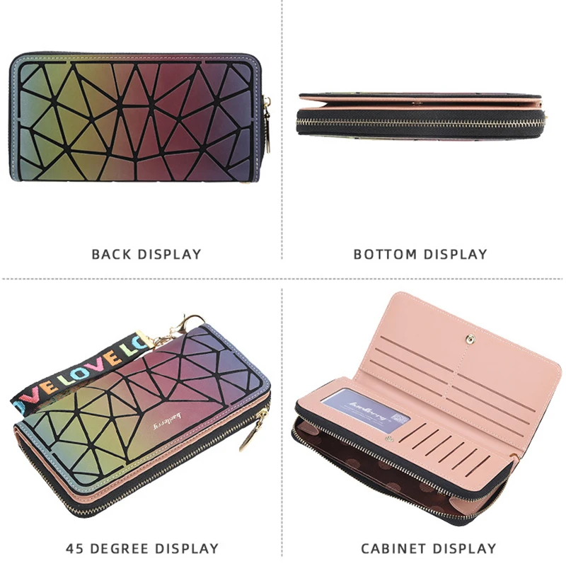 New Holographic Women Wallet Made Of Leather Top Quality Leather Long Card Holder Female Clutch Purse For Phone Zipper Money Bag