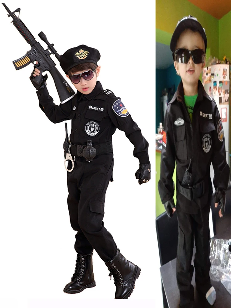 

Halloween Policeman Uniforms Fancy SWAT Kids Cosplay Costume Combat Tactics Suit for Children Special Police Party Clothing Set