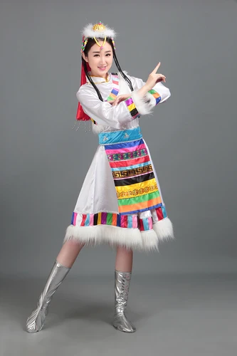 White Red Tibetan Mongolian Traditional Clothes Women's Ethnic Clothing Long Sleeved Fluffy Skirts Stage Dance Costume | Тематическая