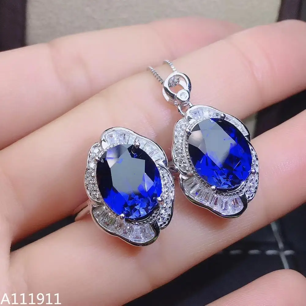 KJJEAXCMY fine jewelry 925 sterling silver inlaid Natural sapphire pendant ring Women's set trendy support detection classic