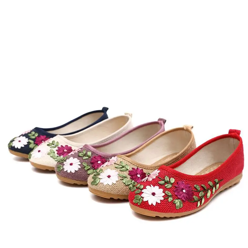 

2020 Spring And Autumn Handmade Women's Shoes National Wind Embroidered Shoes Flat Bottom Linen National Wind Shoes