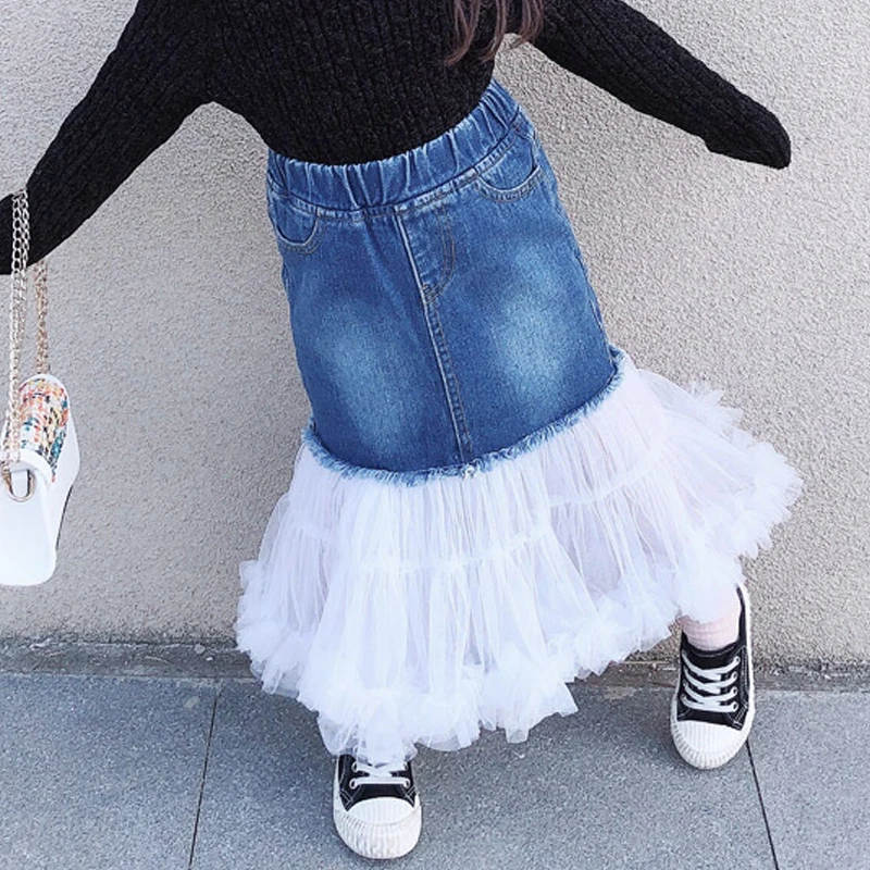 Детская юбка для девочек пачка детская одежда из тюля с обеих сторон джинсы