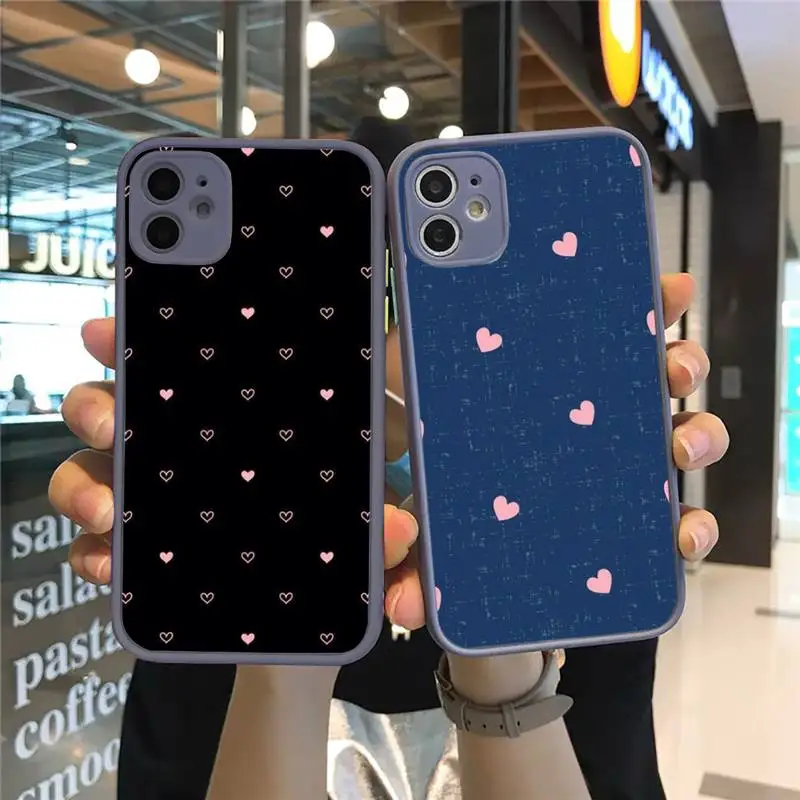 

pink Love heart fashion girl Phone Case Matte Transparent for iPhone 7 8 11 12 s mini pro X XS XR MAX Plus cover funda