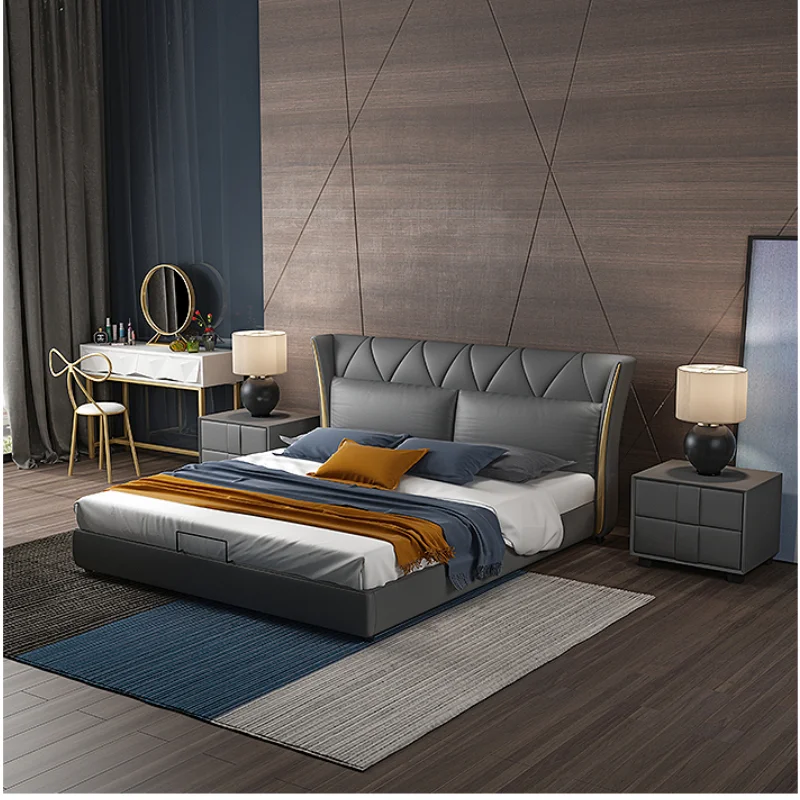 Роскошный кожаный светильник двойная кровать современный итальянский