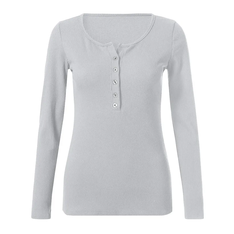 Ropa mujer In women's футболки женские с v образным вырезом Хенли тонкие длинным рукавом
