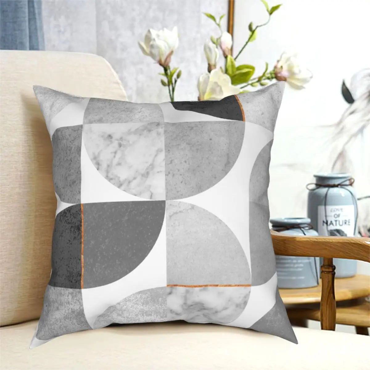 Мрамор серый Медь серебристое Подушка Чехол для подушки из полиэстера