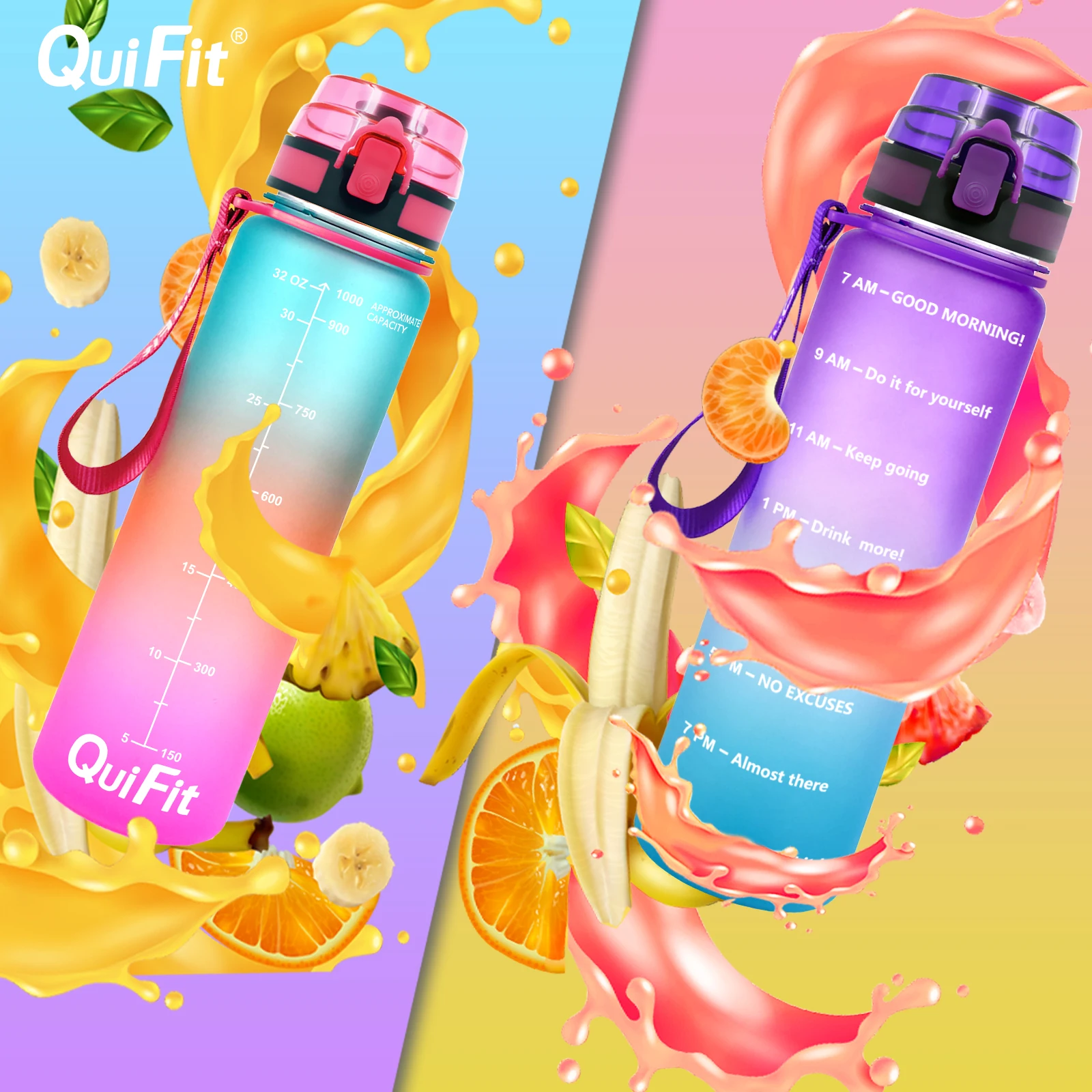 Герметичная Бутылка Для Воды Quifit 1 л 32 унции Tritran BPA с мотивационным маркером