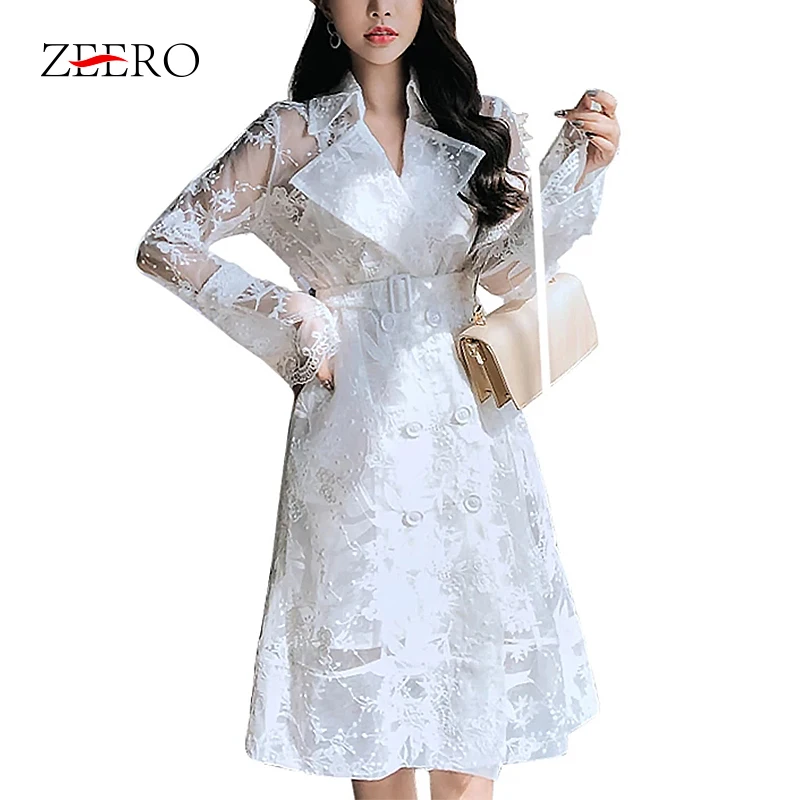 Женское кружевное платье с длинным рукавом белое офисное средней длины