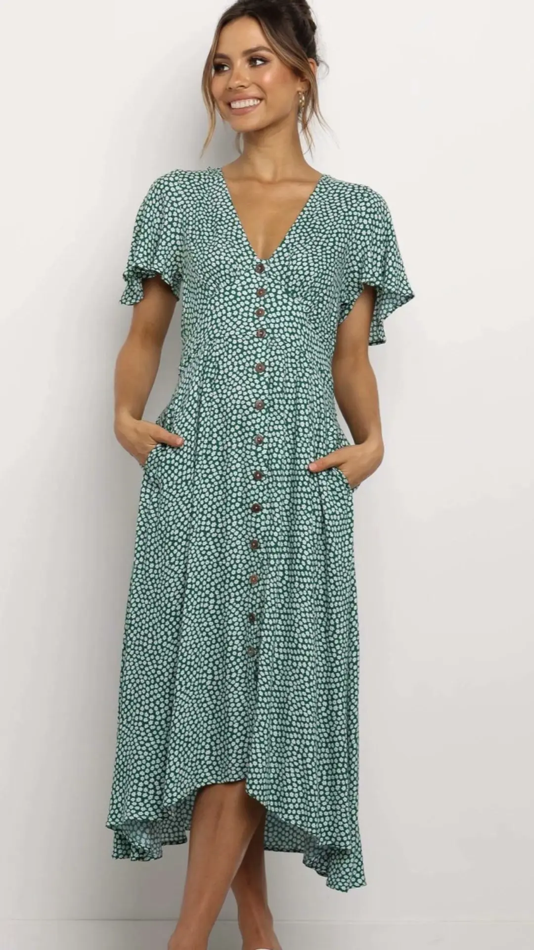 Женское жаккардовое платье винтажное зеленого цвета с цветочным принтом za sheining в