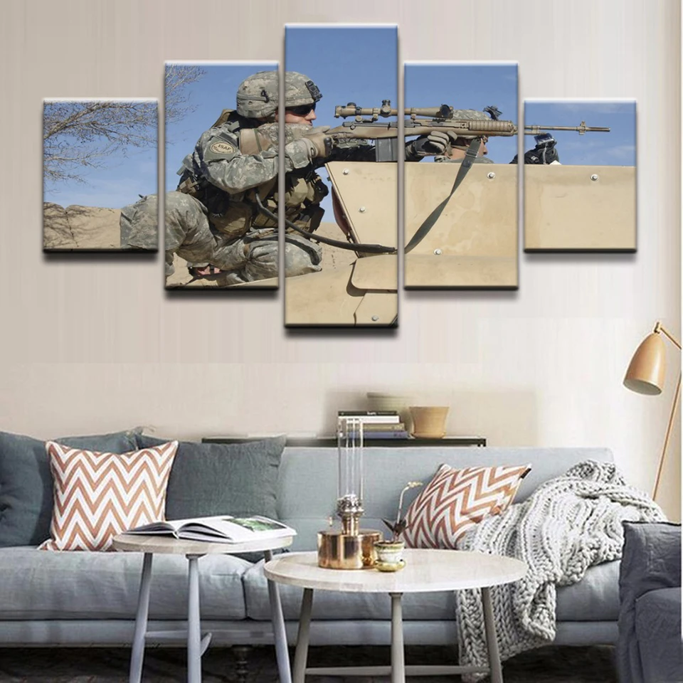 

Picture Print Painting Modular Poster 5 Pieces/Pcs Military Sniper Soldier Wall Canvas Frame HD Art For Living Room Home Decor