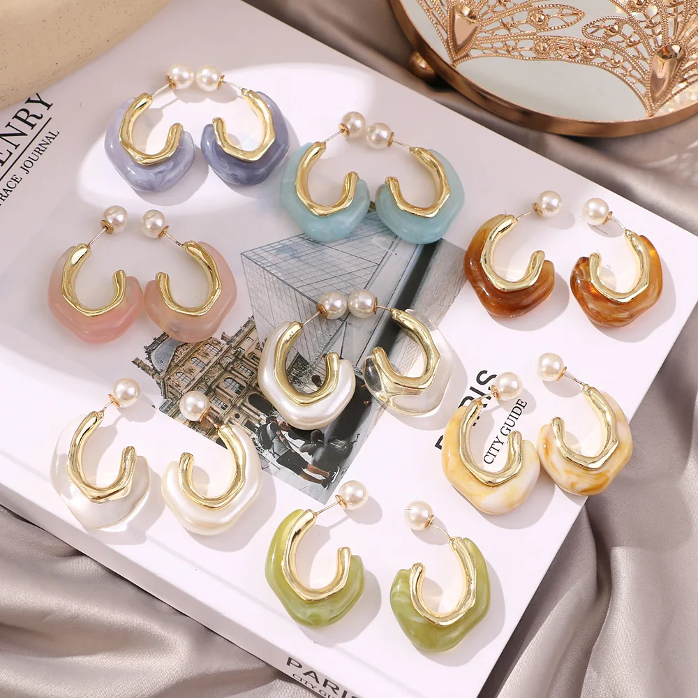 

Bohemian y2k Colorful Acrylic Pearl Dangle Drop Earrings For Women Charms Irregular Geometry Metal Earrings Set Wedding Jewelry