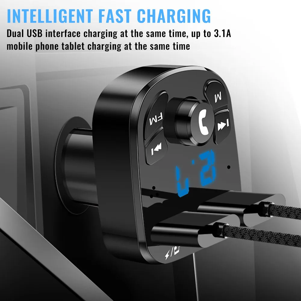 Bluetooth 5.0 Car Charger Dual USB Kit FM Transmitter Audio MP3 Player autoradio Handsfree 3.1A 12-24V For iPhone Samsung |