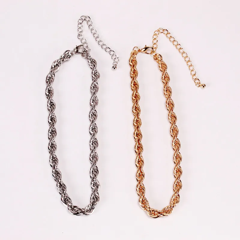 Лидер продаж Плетеный Твист колье ожерелья серебряного цвета звено цепи Панк