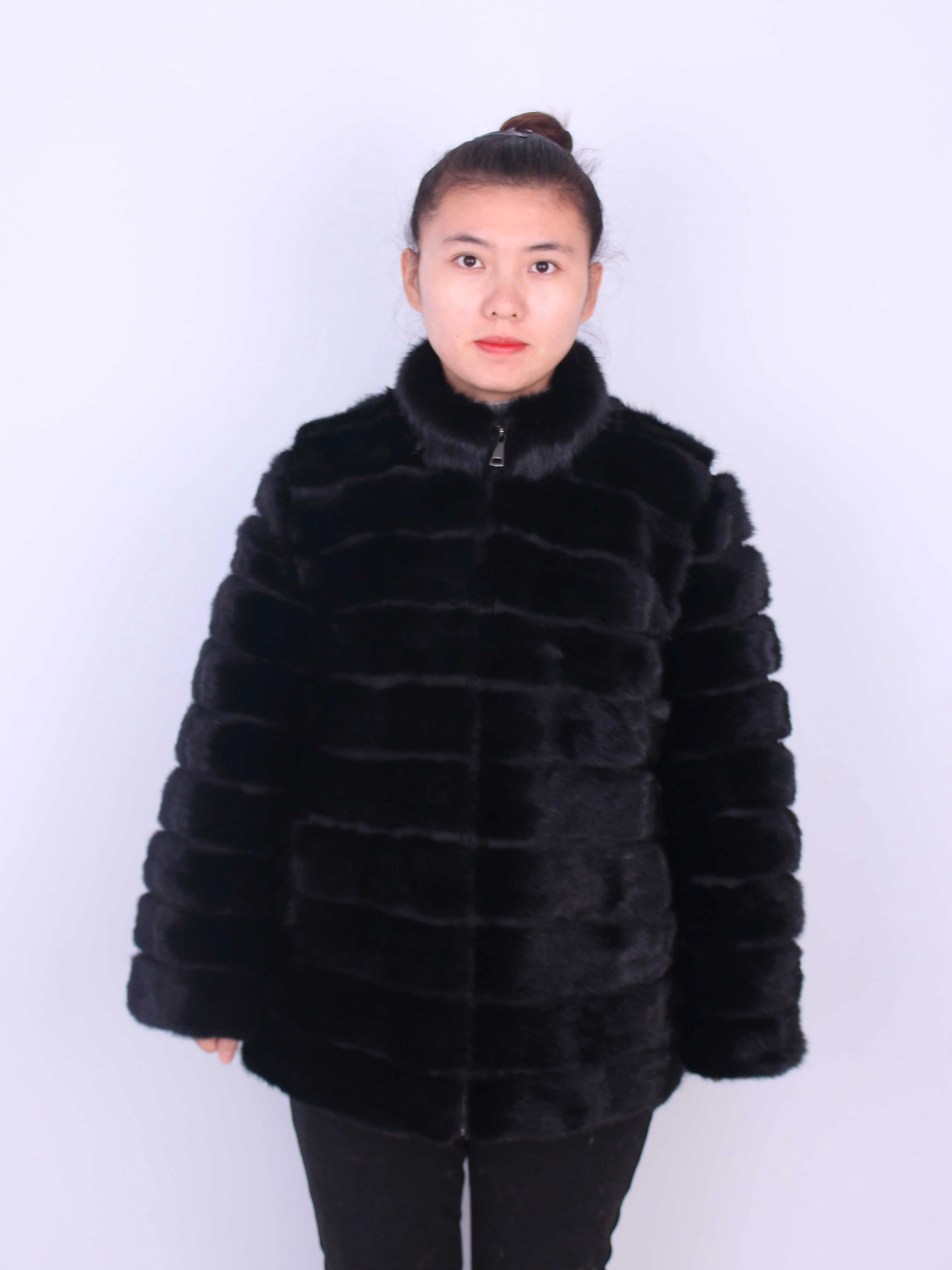 Linhaoshengyue    long 70cm  sleeve long 60cm fashion winter fur coat  Real fur mink fur women coat with collar