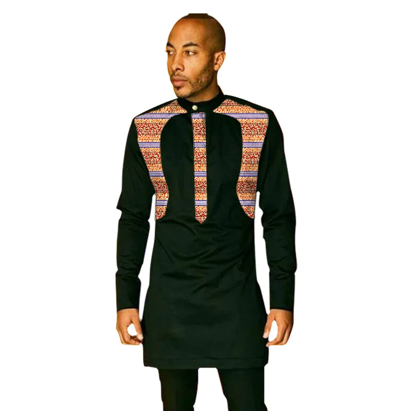 Patchwork men's africa clothing men dashiki shirts stand collar fashion long sleeve shirt custom made african clothes | Мужская