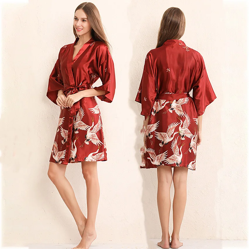 Кран кимоно в японском Стиль пижамы атласное платье для женщин плюс юката