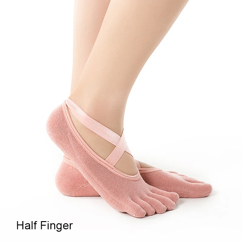 

Female Invisible Socks Half/Full Finger Yoga Socks with Anti-slip Dots Breathable Cotton Sock with Cross Belt for Dancer FOU99