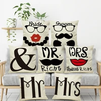 mr and mrs print linen cushion covers for home sofa wedding decorative pillowcase couples cushions home decor for lovers gift