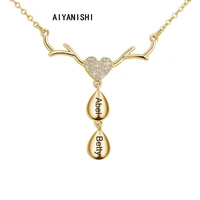 aiyanishi 925 silver personalized waterdrop name necklaces elk custom name heart pendant necklaces family mother christmas gifts