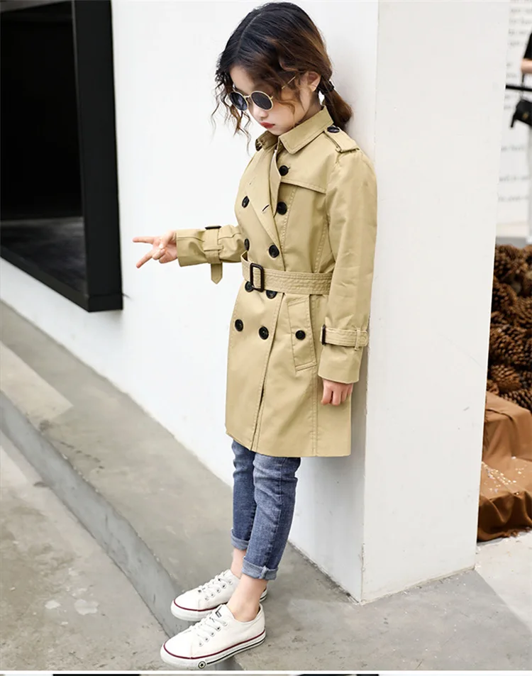 

Girls Coats Spring Autumn Children Fashion Double Breasted Windbreaker Jackets For Baby Girl Teenager Outerwear Clothes Suits 5Y