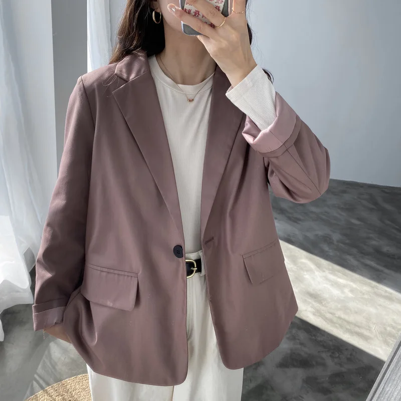 

Casual Women Blazer Jackets Spring Single-breasted Button Solid Black Coat Notched Female Retro Office Lady Suit Jacket Feminino