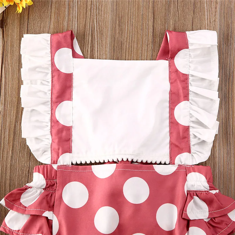 

Free shipping Baby Girls clothes backless Ruffle cotton Polka Dot Bodysuit sleeveless square collar Toddler playsuit one pieces