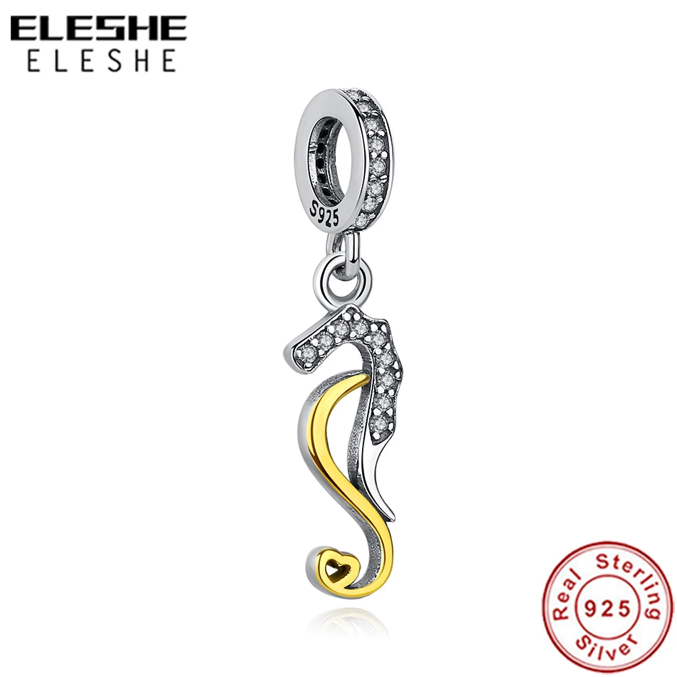 Летние милые сережки в форме морской конек с позолоченным кольцом 925