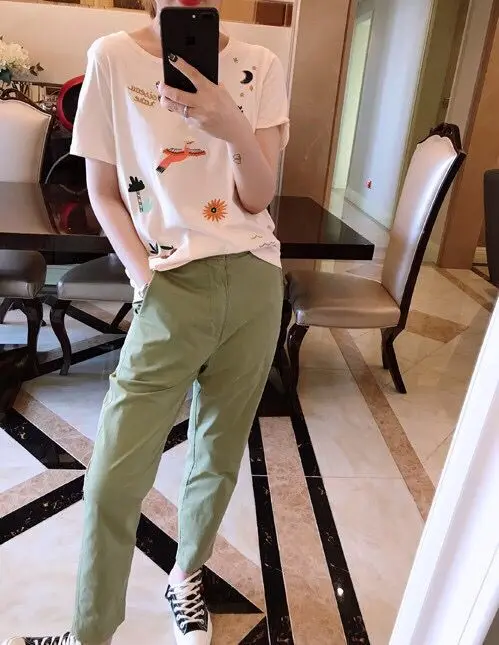 

Women T-shirt 2020 Autumn Winter Pink Flower Bird / Star Embroidery Short Sleeve T Shirt
