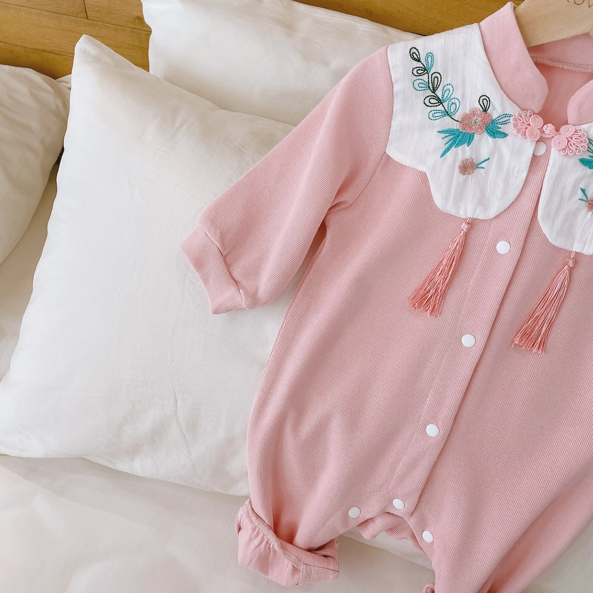 Осенние хлопковые комбинезоны с длинными рукавами и вышивкой в китайском стиле