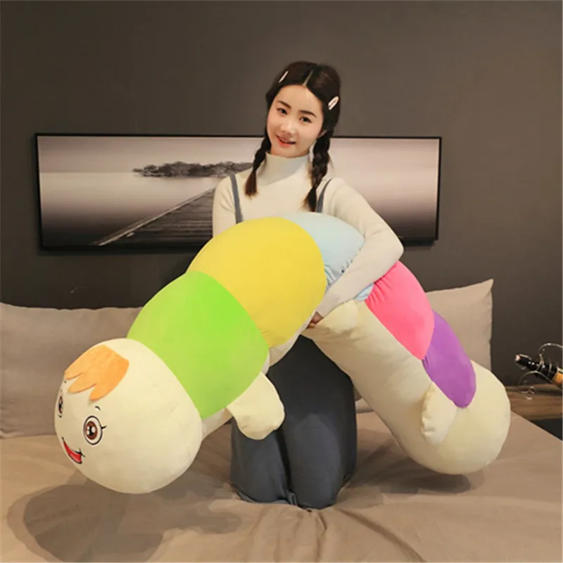 

Cartoon rainbow caterpillar cylindrical big pillow long pillow cute bug plush toy doll bed sleeping legs long pillow girls bedro