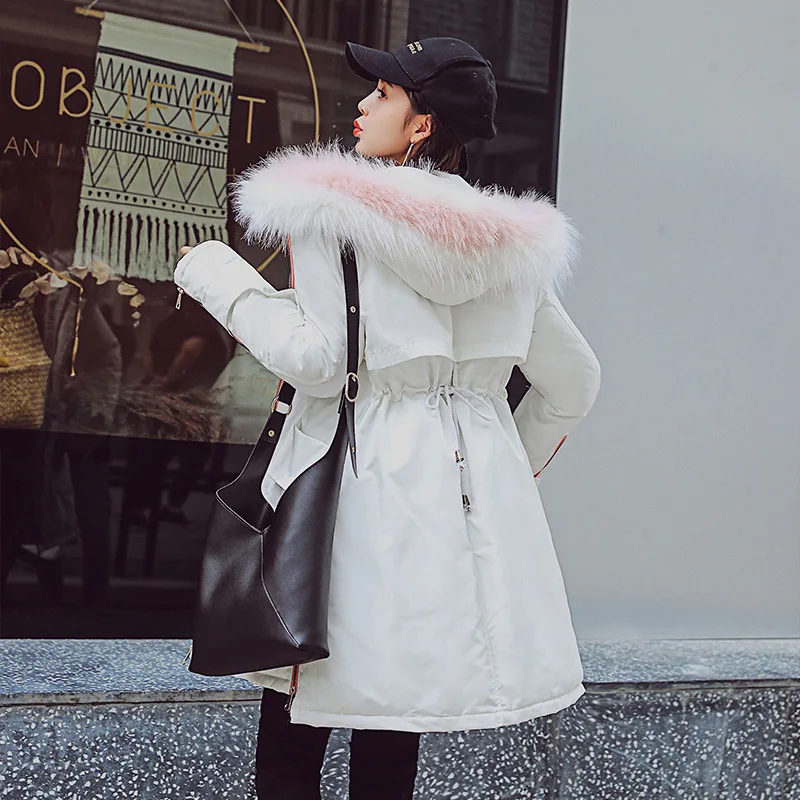 

2020 Winter New Korean Super Large Fur Collar Fashionable Zipper Down Cotton-padded Jacket Women Mid-length Thickened Slim Coat