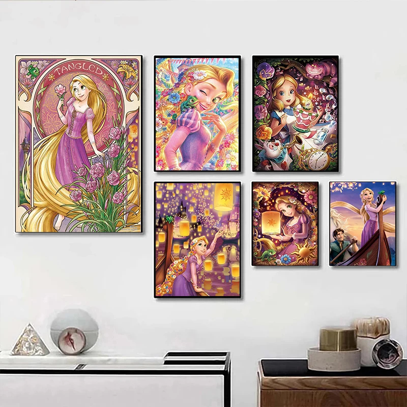 

Disney Princess Alice In Wonderland Cartoon Posters and Prints Canvas Painting Wall Art Pictures for Girls Home Room Decoration