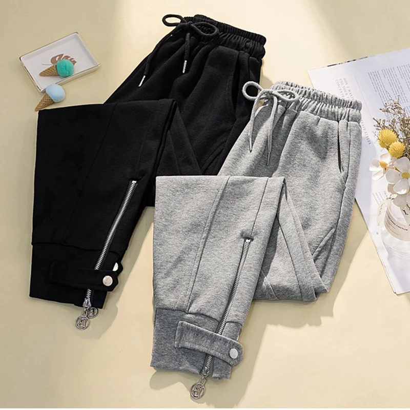 

Large size 4XL women's elastic waist Joggers women loose loose zipper casual pants zipper nine points harem pants