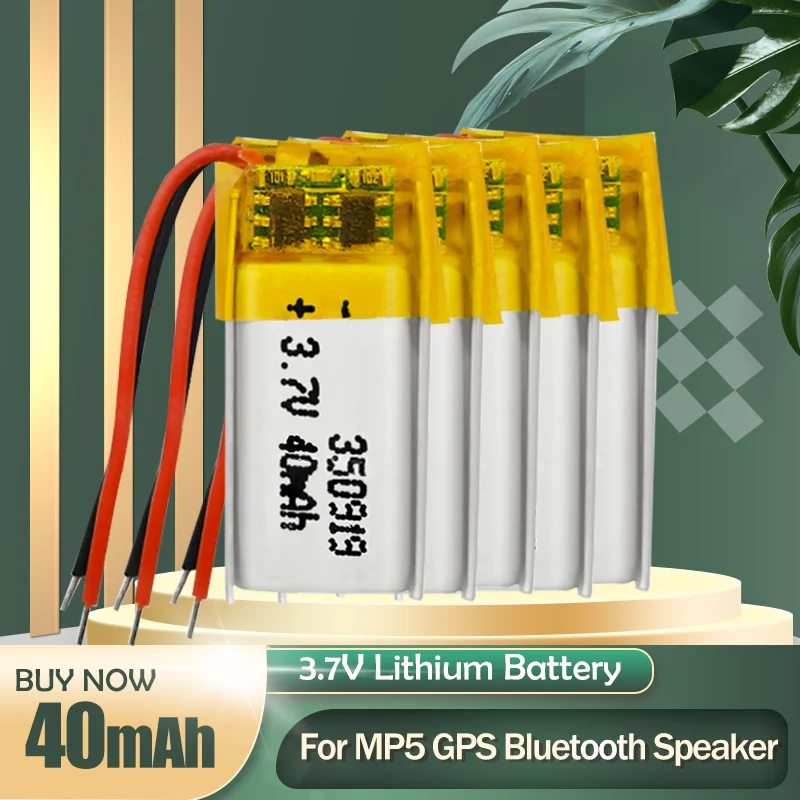 350919 3.7V 40mAh Lithium Polymer Rechargeable Battery For MP3 MP4 MP5 GPS DVD Bluetooth Headset LED Light Li-Po Li ion Cell | Электроника