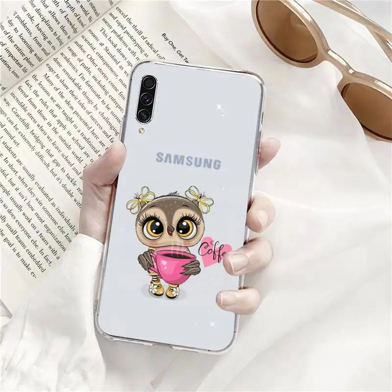 

Cute Owl Black Phone Case Transparent Clear For Samsung Galaxy A71 A21s S8 S9 S10 plus note 20 ultra