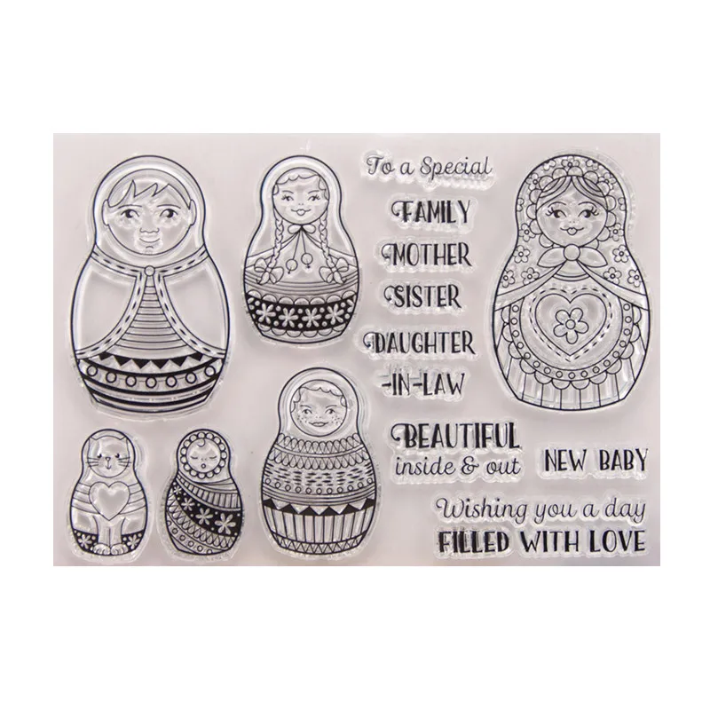 

Прозрачные штампы для кукол-матрешек, резиновые прозрачные силиконовые штампы для скрапбукинга «сделай сам», изготовление карт, Декор, тов...