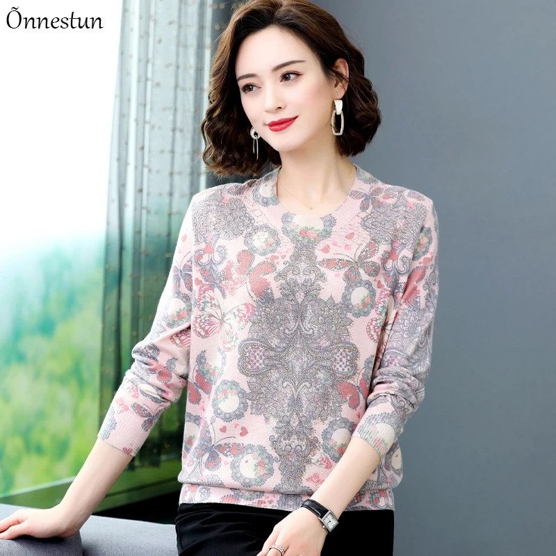 

Sweater Women Casual Autumn Winter Fashion New Print Sweater Long Sleeve Pullover Knitted Pull Femme Sweater For Women
