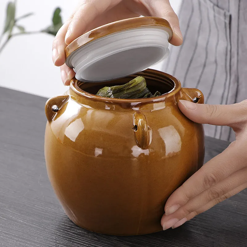 Керамическая баночка для соленья домашняя герметичная с крышкой винтажный бак