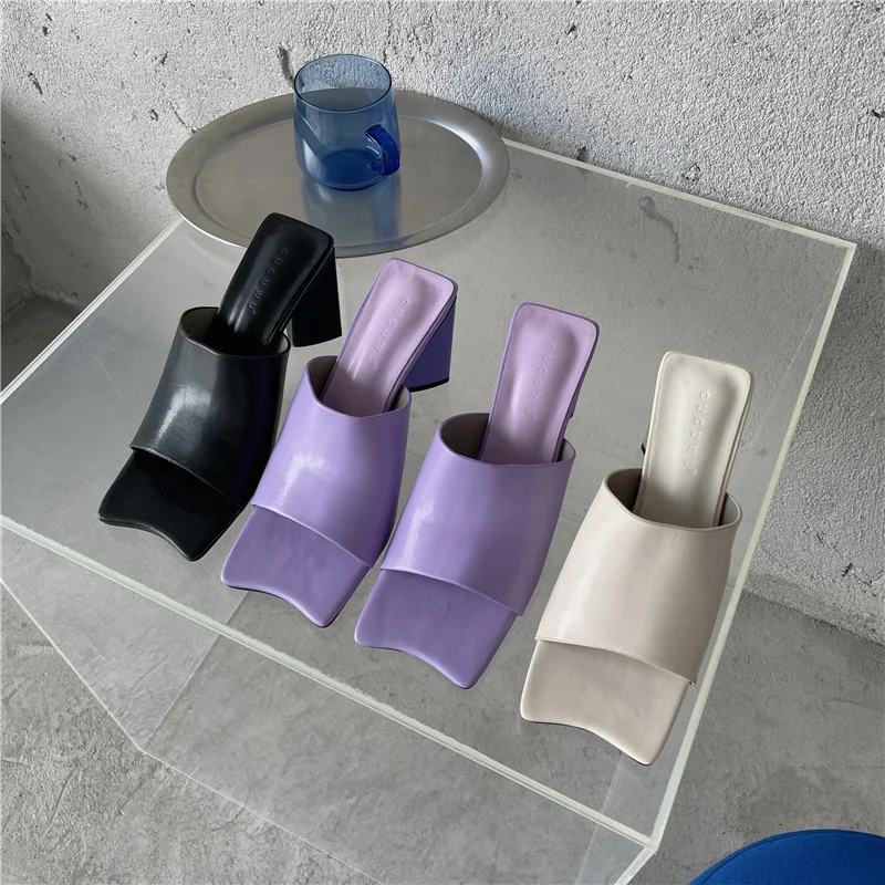 Мюли женские с квадратным носком повседневные туфли на толстом высоком каблуке