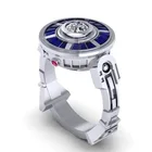 Кольца R2-D2 в форме робота и кошки для женщин, классические креативные ювелирные украшения с белым и синим кубическим цирконием, инкрустация кристаллами, подарочное кольцо для вечеринки
