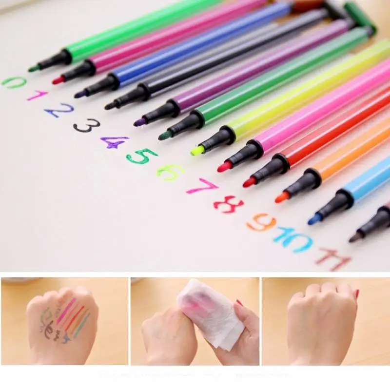 

Washable Non-toxic 12 Colors Children Student Safety ECO-Friendly Painting Pen Colour Pencil Drawing Pens