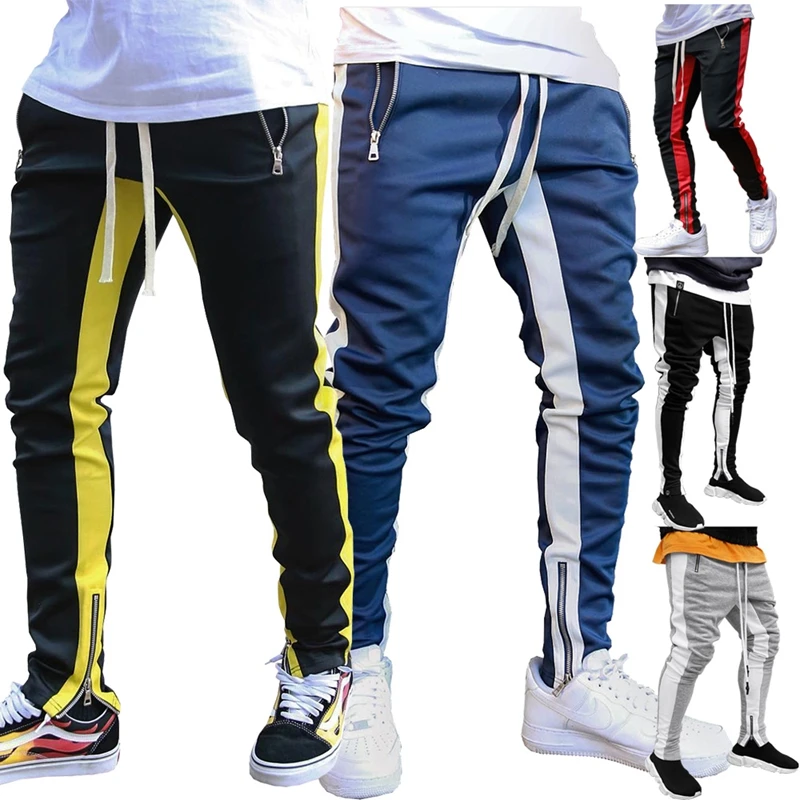 

2021 Jogging Pants Men Running Pants With Zipper Sports Fitness Tights Gym Jogger Bodybuilding Sweatpants Sport Male Trousers