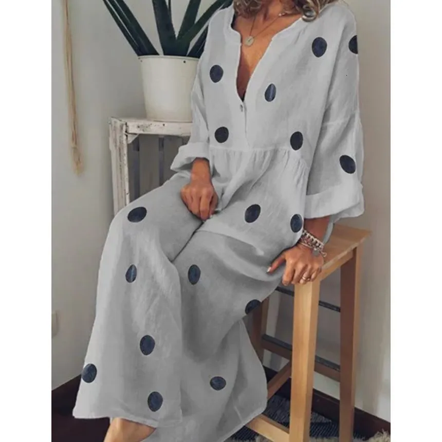 Женское богемное Макси-платье в горошек с v-образным вырезом прямое летнее