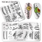 Трафареты NICOLE DIARY для дизайна ногтей, пластины с фруктами, листьями, цветами, шаблон для нейл-арта, инструмент для нанесения изображений